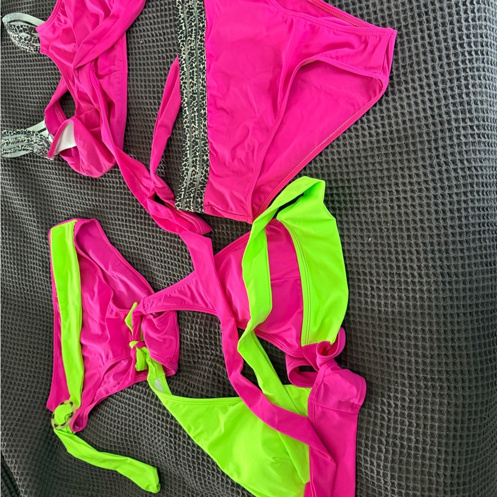 Pink and Green Bikini Set